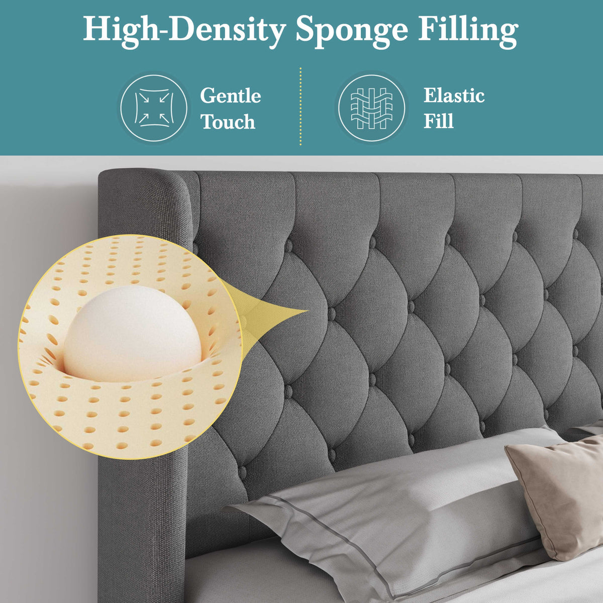 classic bed frame button tufted wingback headboard - Temu