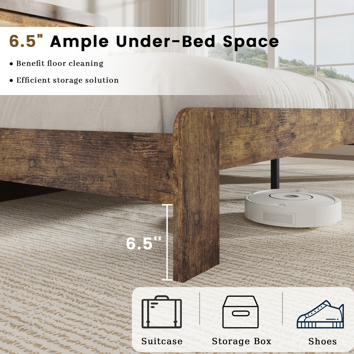 king queen size farmhouse bed frame storage headboard rustic - Temu