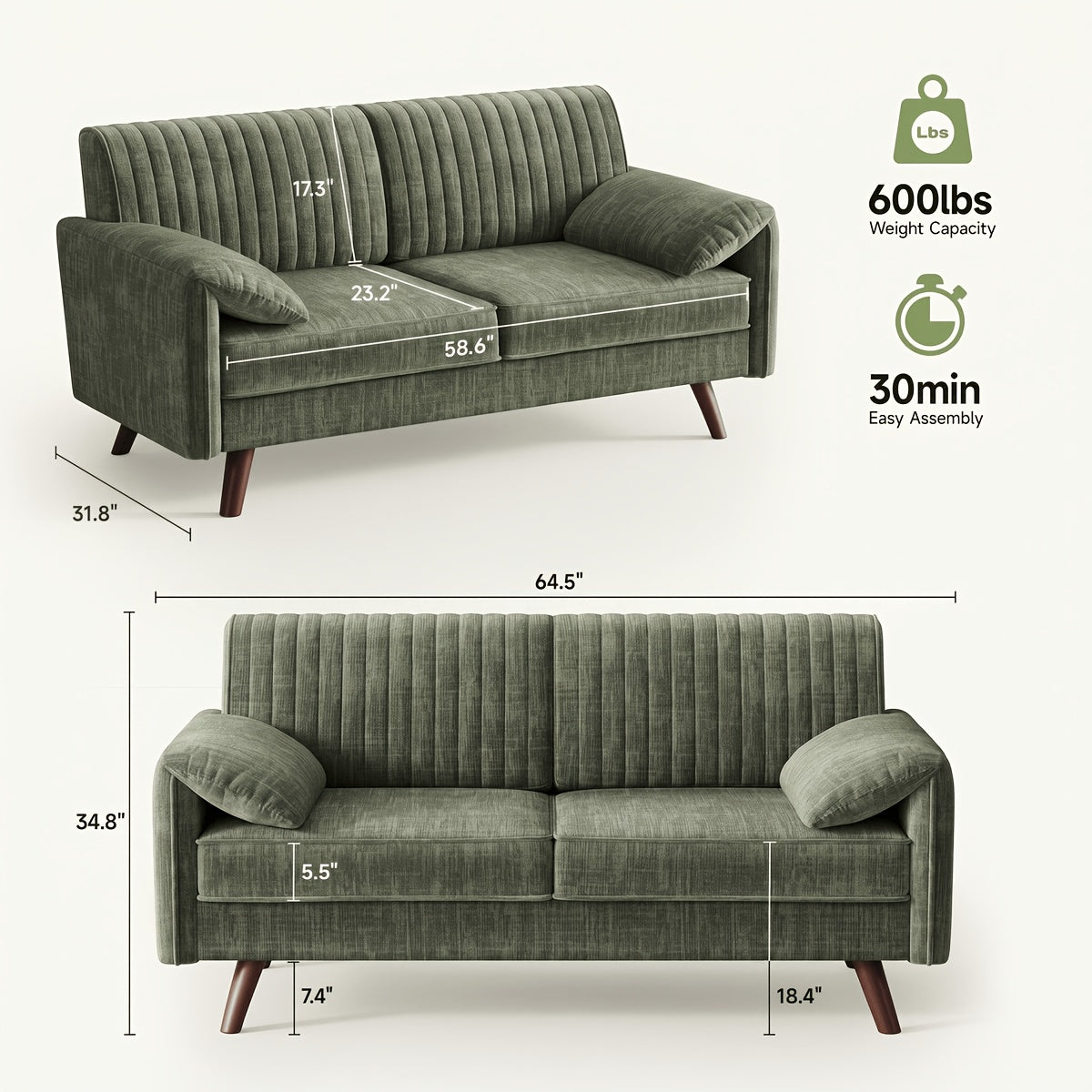 1pc 64 5 chenille loveseat soft padded   compact 2 seater - Temu