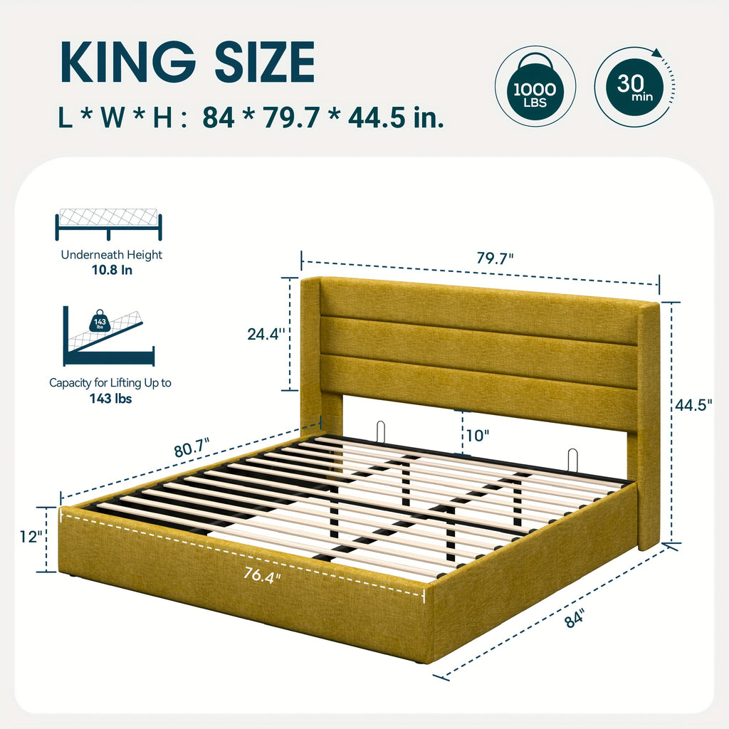 lift storage bed modern wingback upholstered - Temu