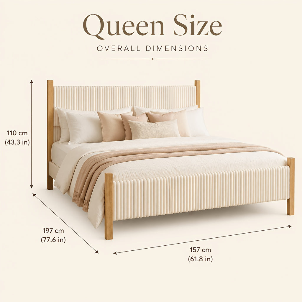 vertical fluted upholstered bed frame natural   - Temu