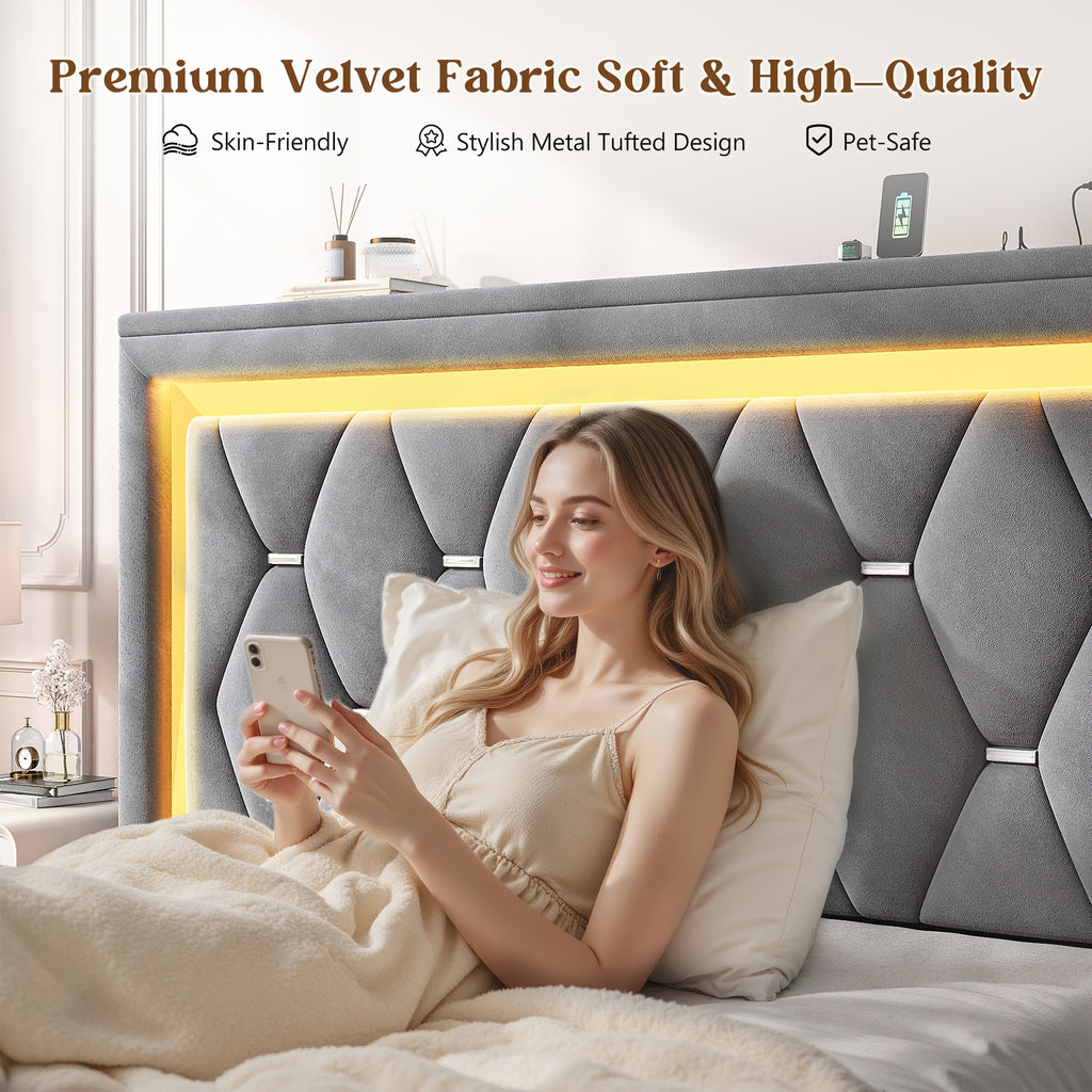 queen full size bed frame 4 storage drawers headboard - Temu