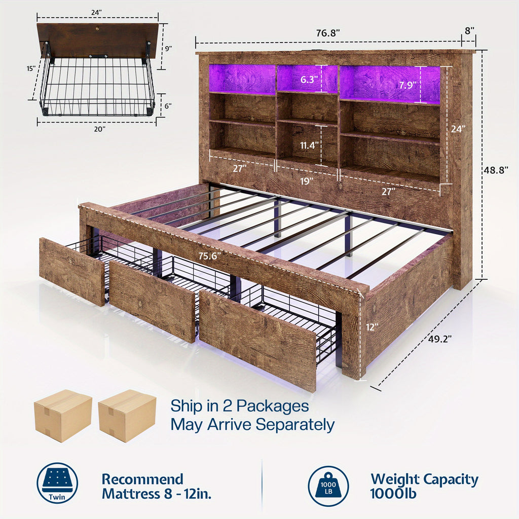 modern bed frame wheels storage drawers usb charging - Temu