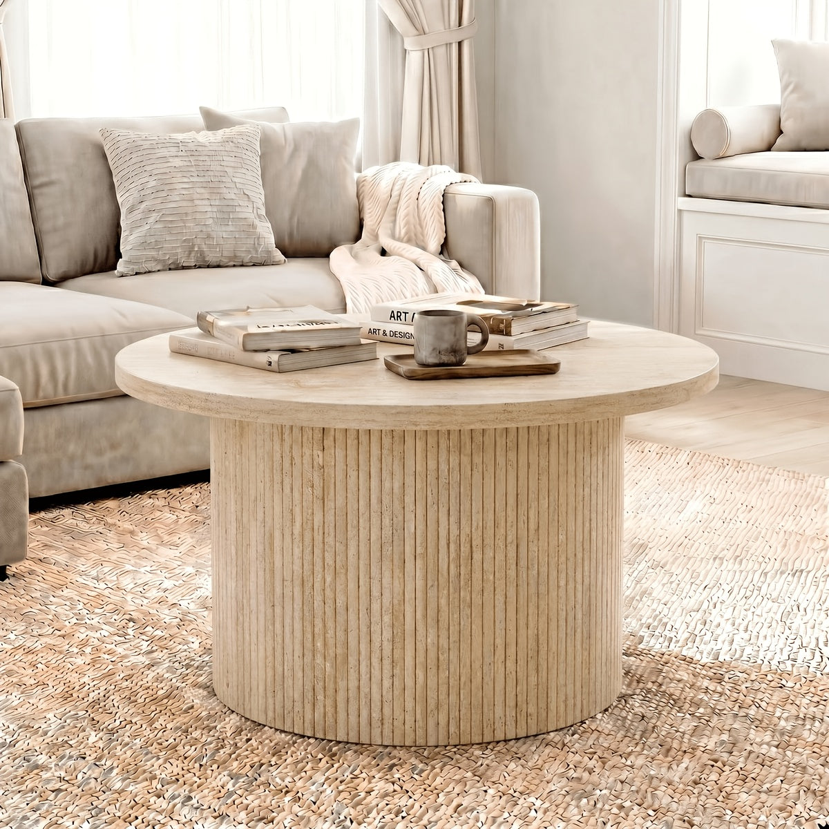 30 round coffee table modern fluted coffee table wood center - Temu