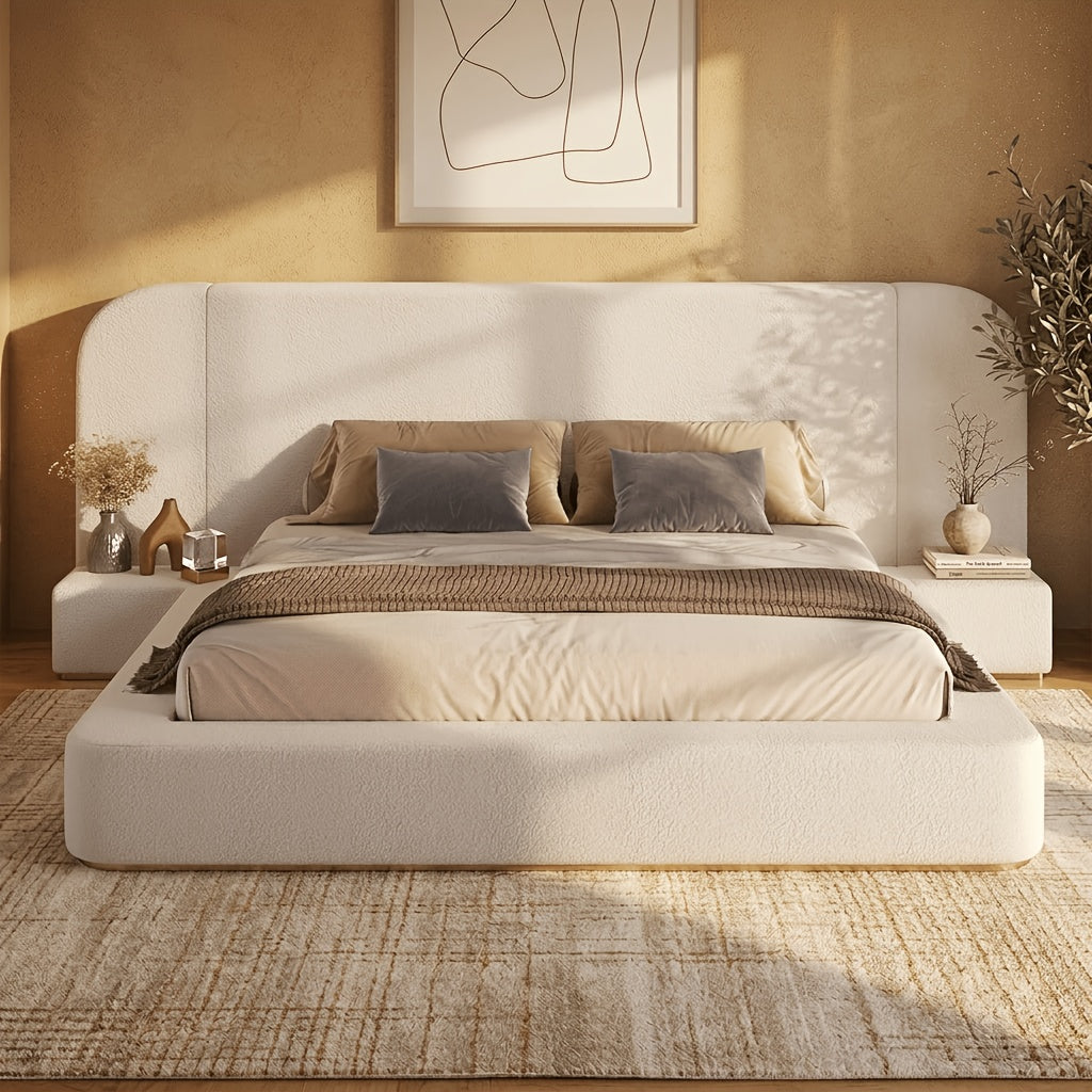 upholstered platform bed extended headboard side nightstands - Temu