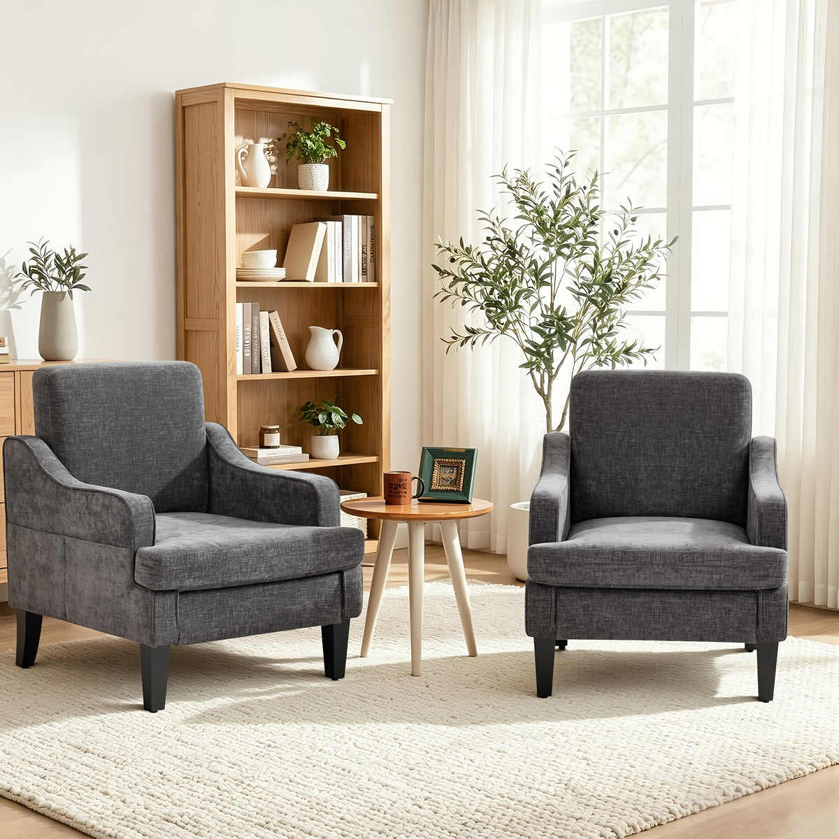 set 2 upholstered accent armchairs   chenille - Temu