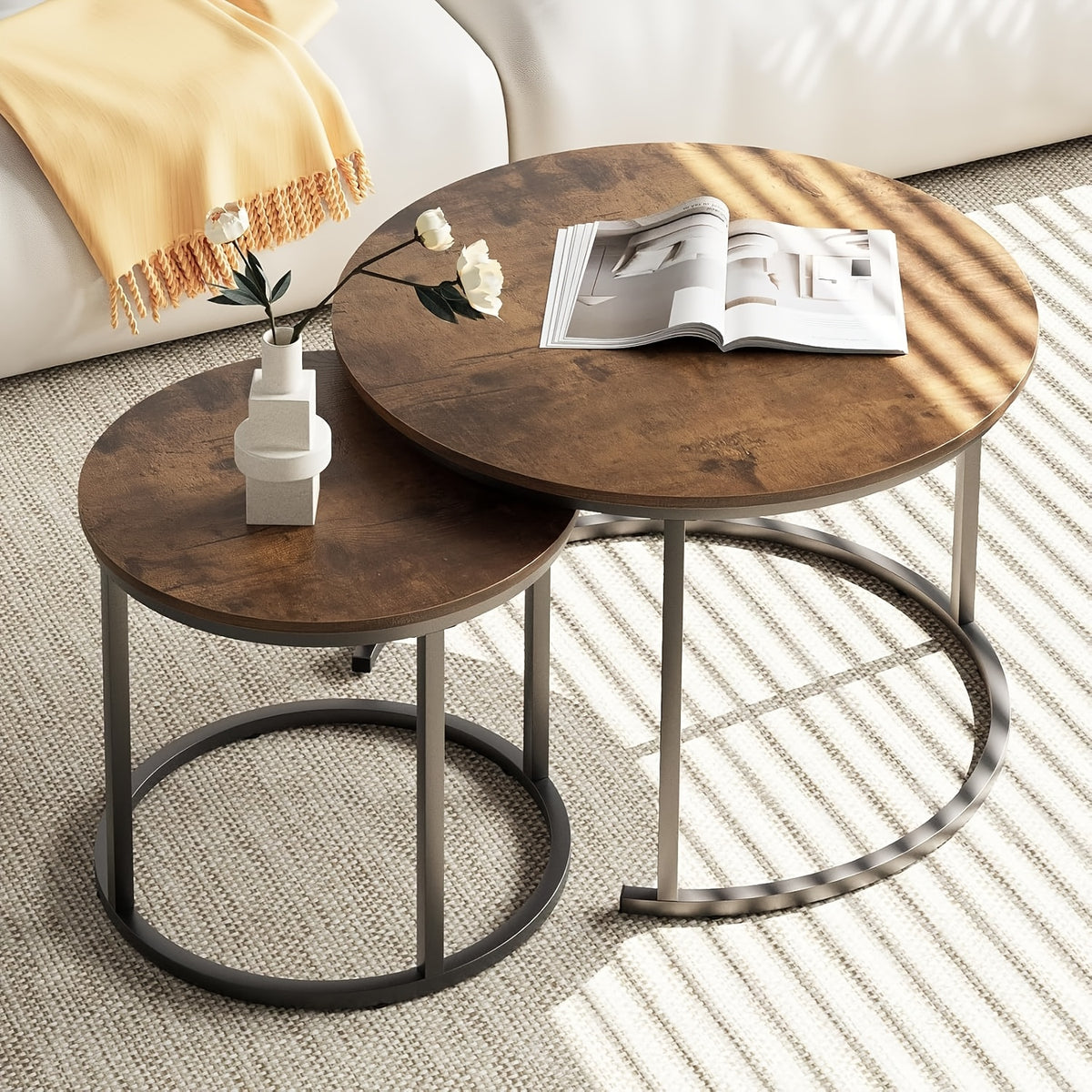 set two circular nesting tables featuring a white   - Temu