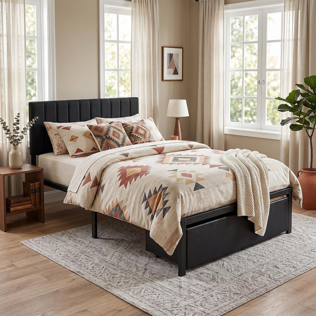 twin bed frame headboard storage drawer metal platform bed - Temu