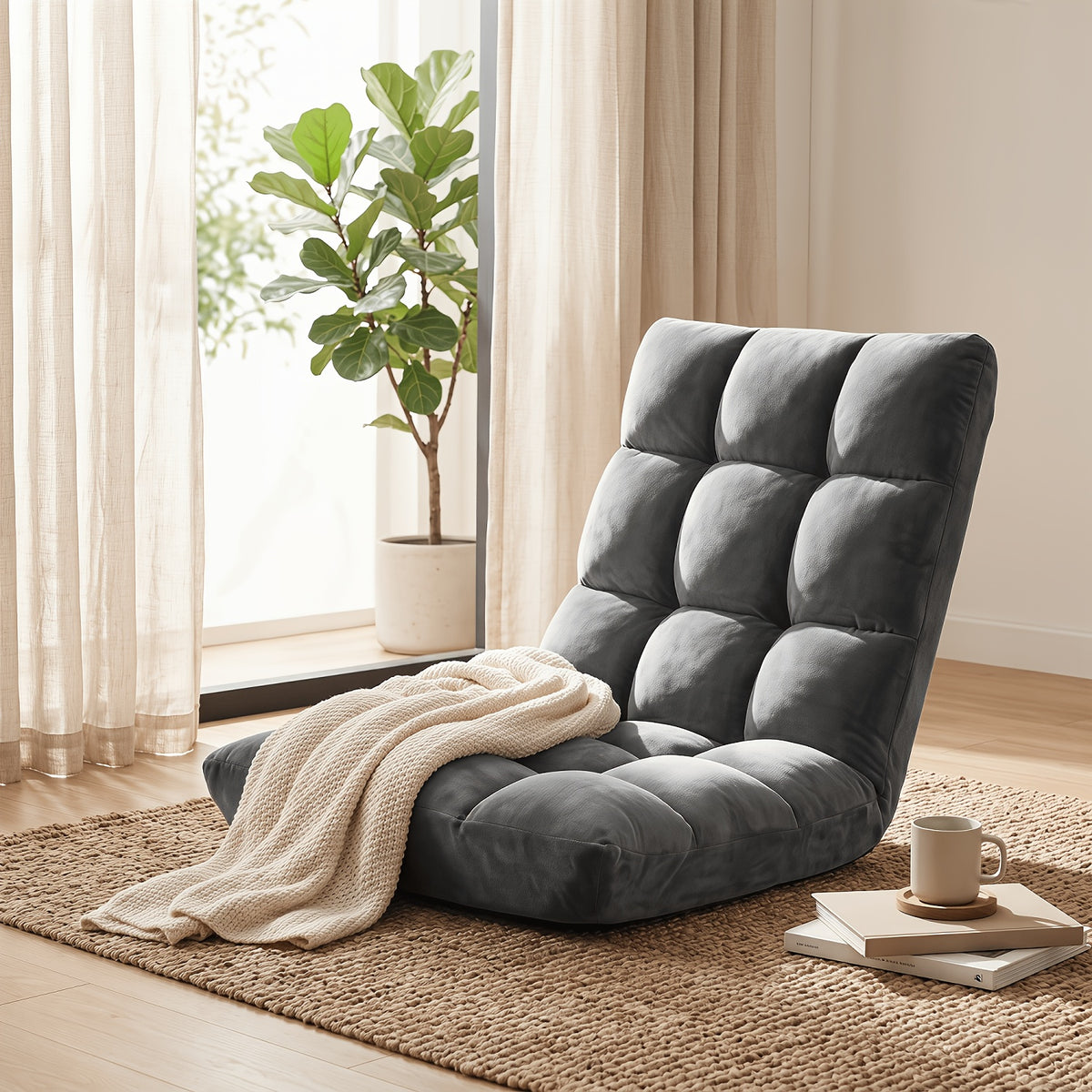 adjustable foldable floor chair 18 grid thick padded plush - Temu