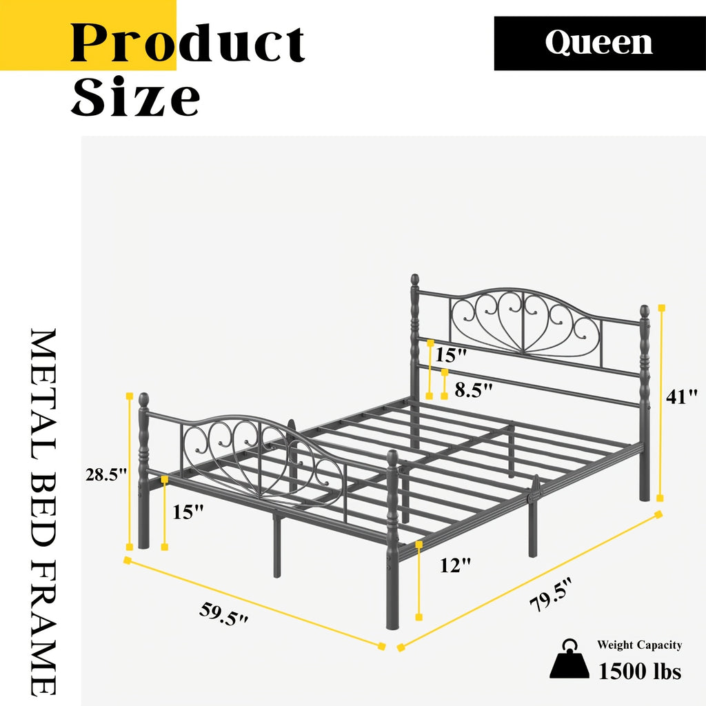 12 inch metal platform bed frame victorian style headboard - Temu