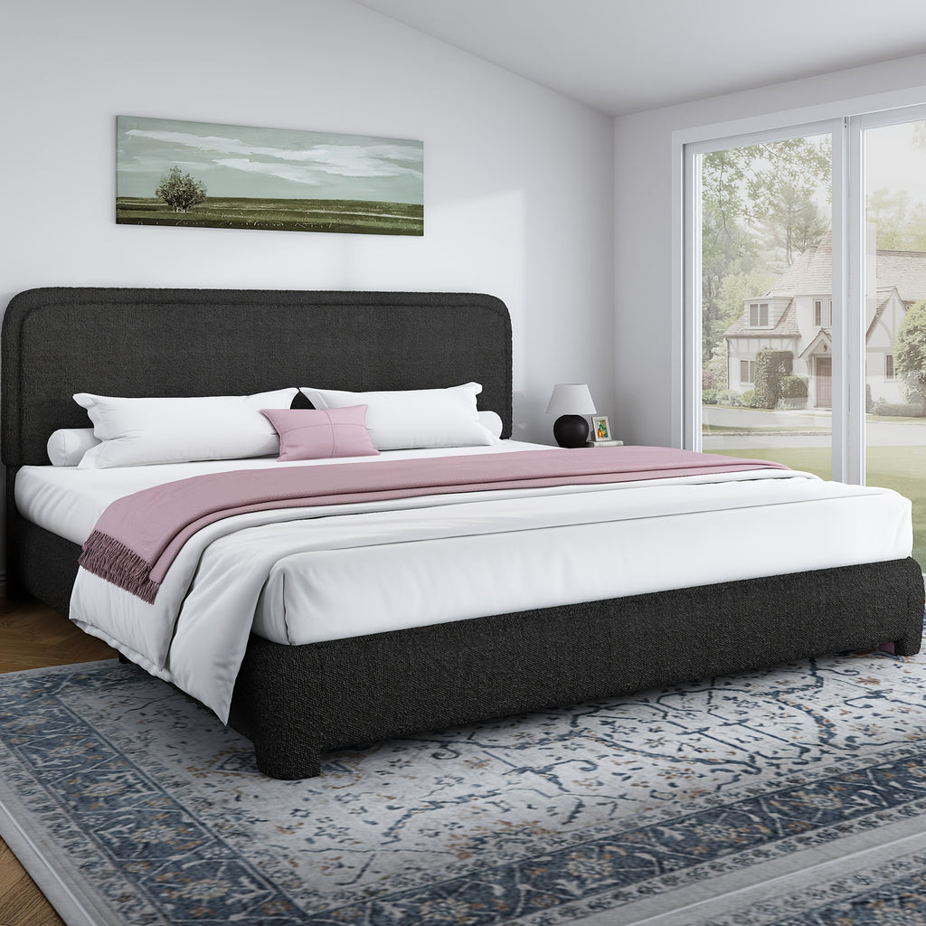 boucle upholstered california king bed frame soft - Temu