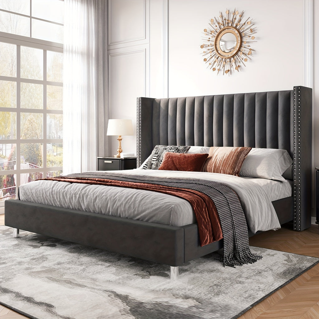 bed frame vertical channel upholstered tufted velvet - Temu