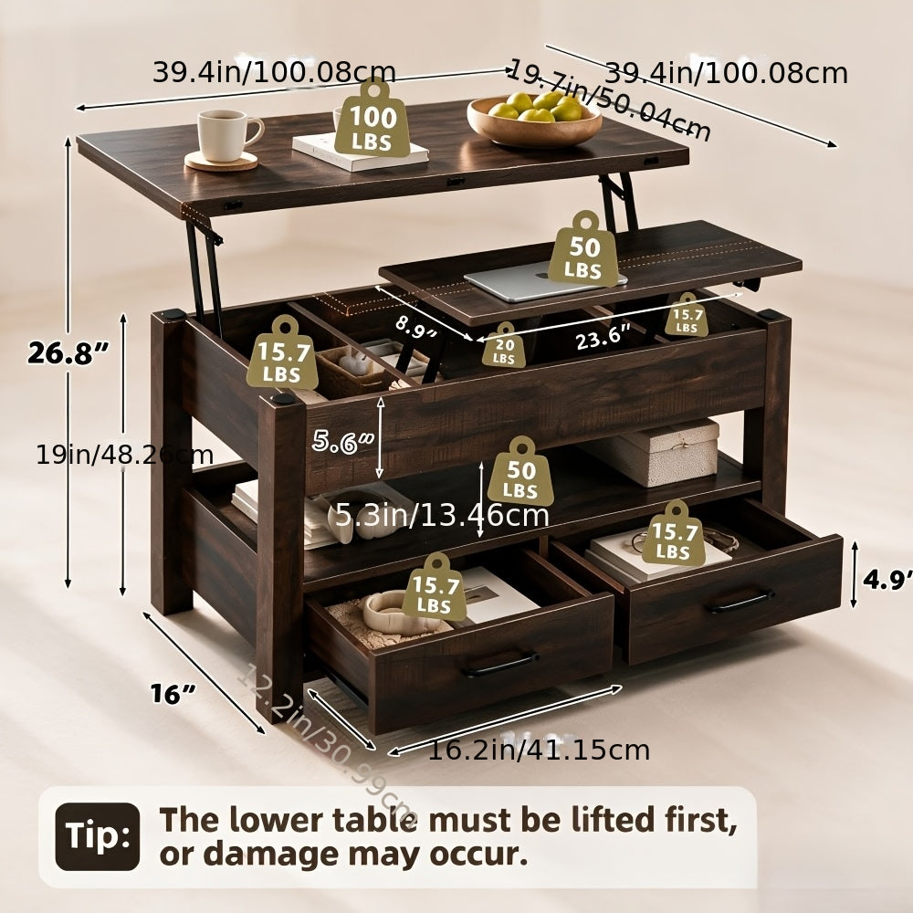 lift top coffee table convertible coffee table drawers - Temu