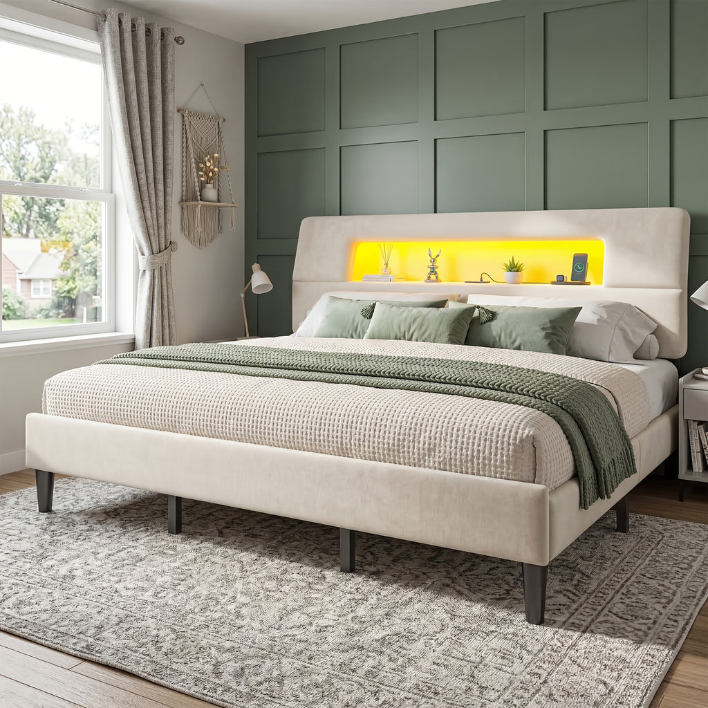 queen bed frame velvet material soft wrapped bed - Temu
