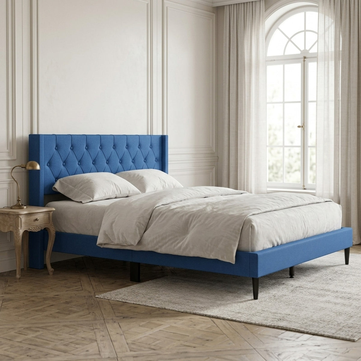 queen upholstered bed frame   button tufted wingback - Temu