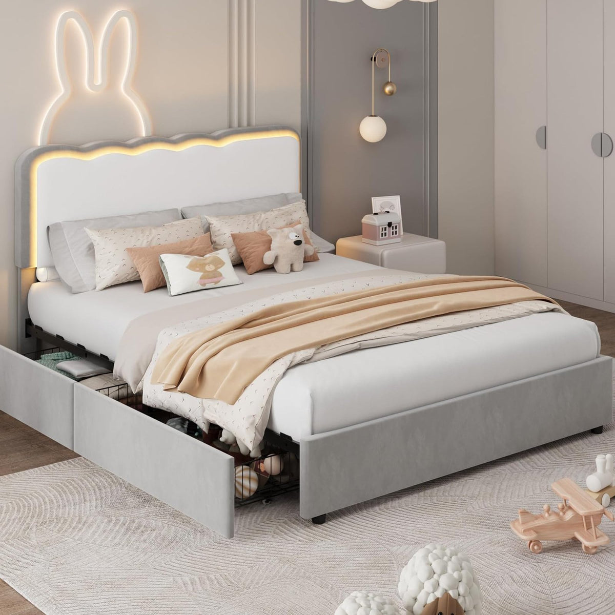modern upholstered platform bed frame wave shaped headboard - Temu