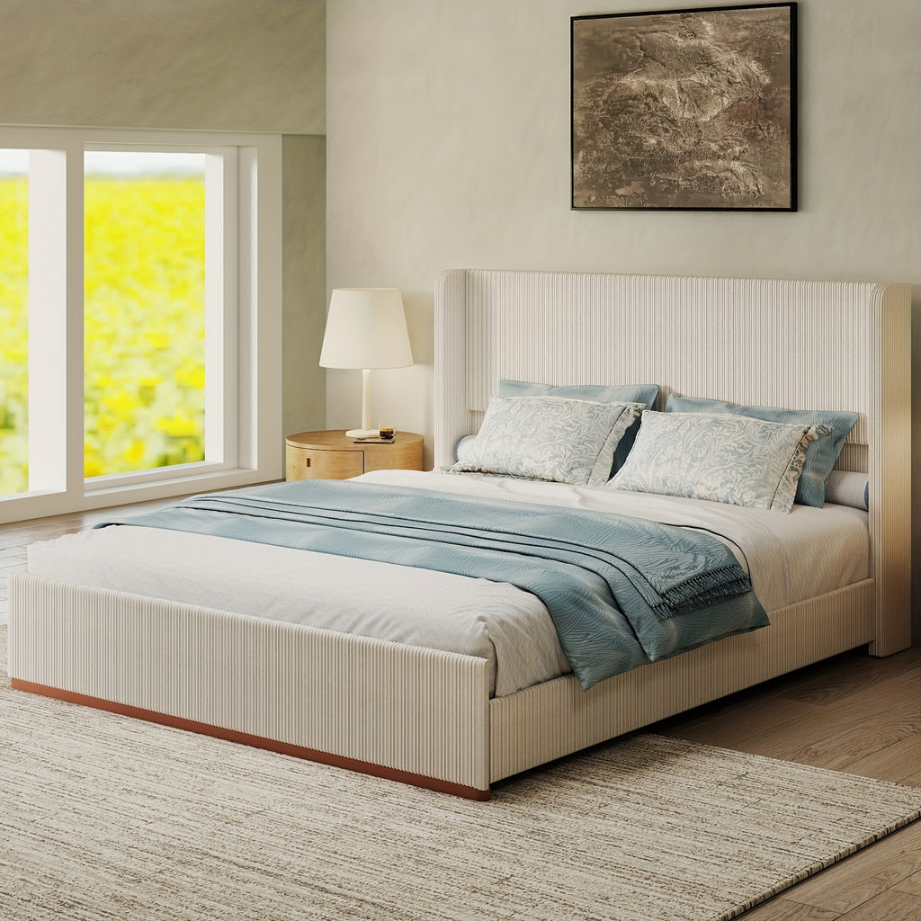 queen king size upholstered platform bed frame vertical - Temu