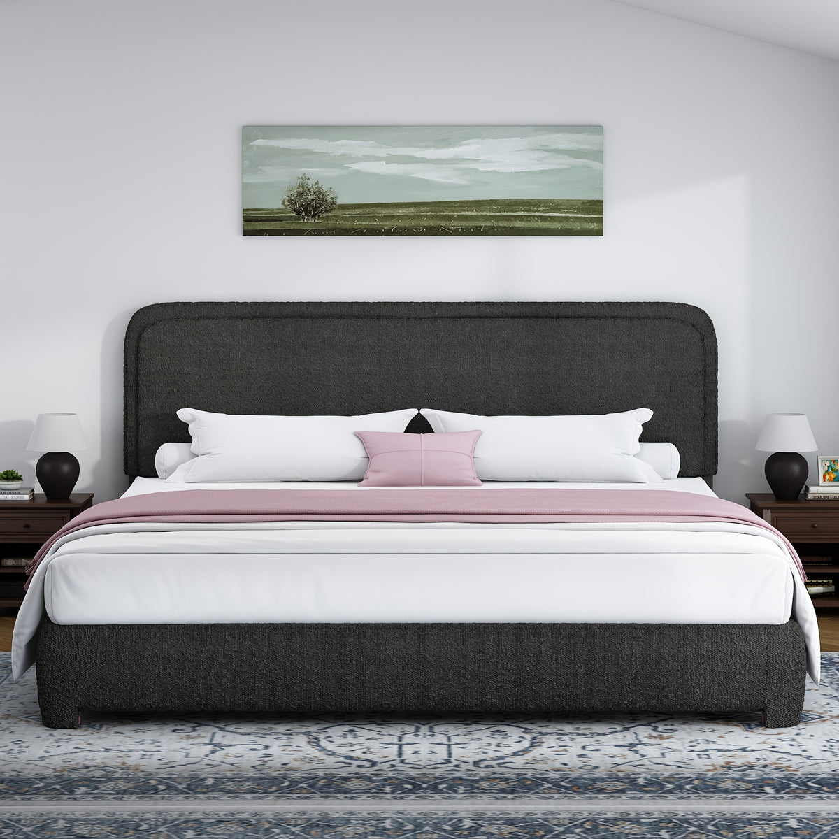 boucle upholstered california king bed frame soft - Temu