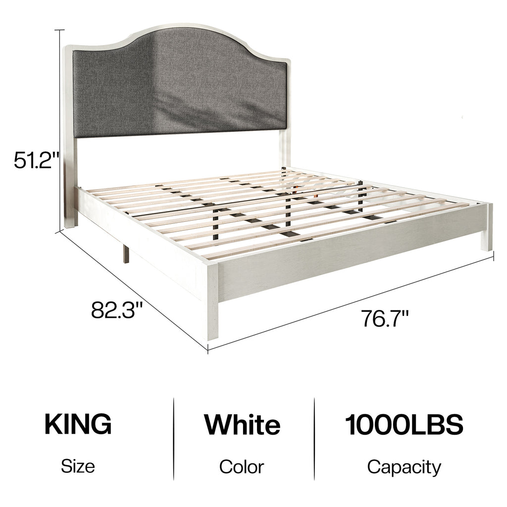 solid wood platform bed frame upholstered curved - Temu