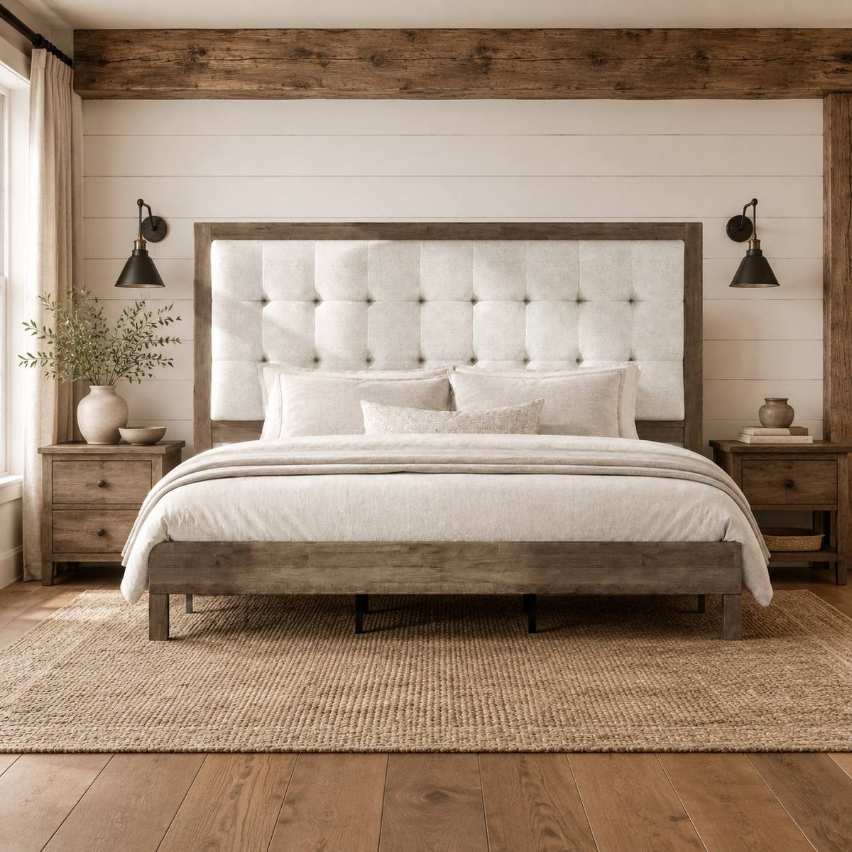 classic vintage solid wood bed frame upholstered headboard - Temu