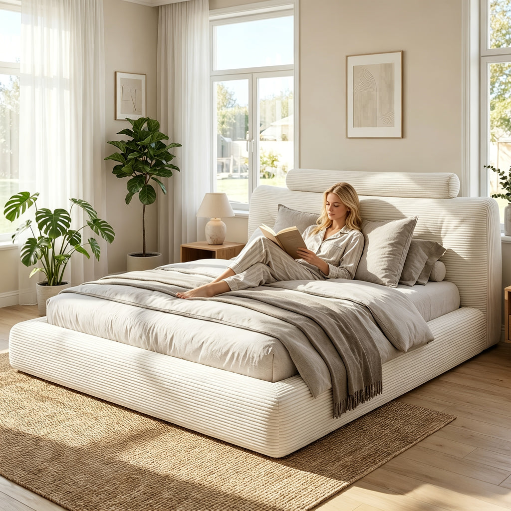 king queen full size bed upholstered corduroy bed frame - Temu