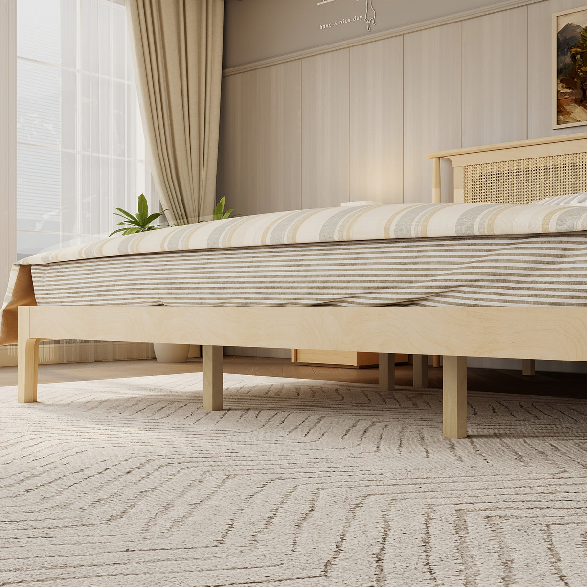 king size platform bed frame pe rattan headboard - Temu