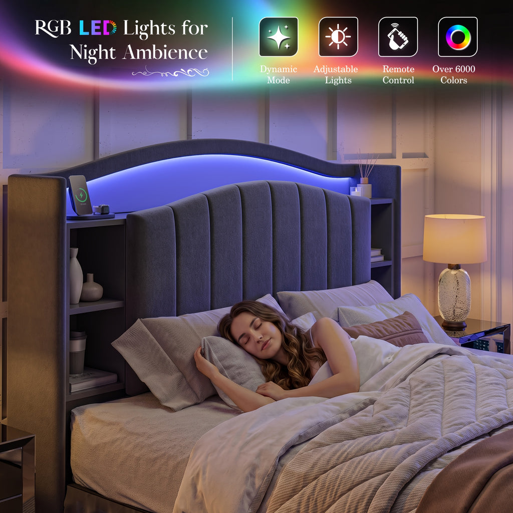 king queen full bed frame built in nightstand storage - Temu