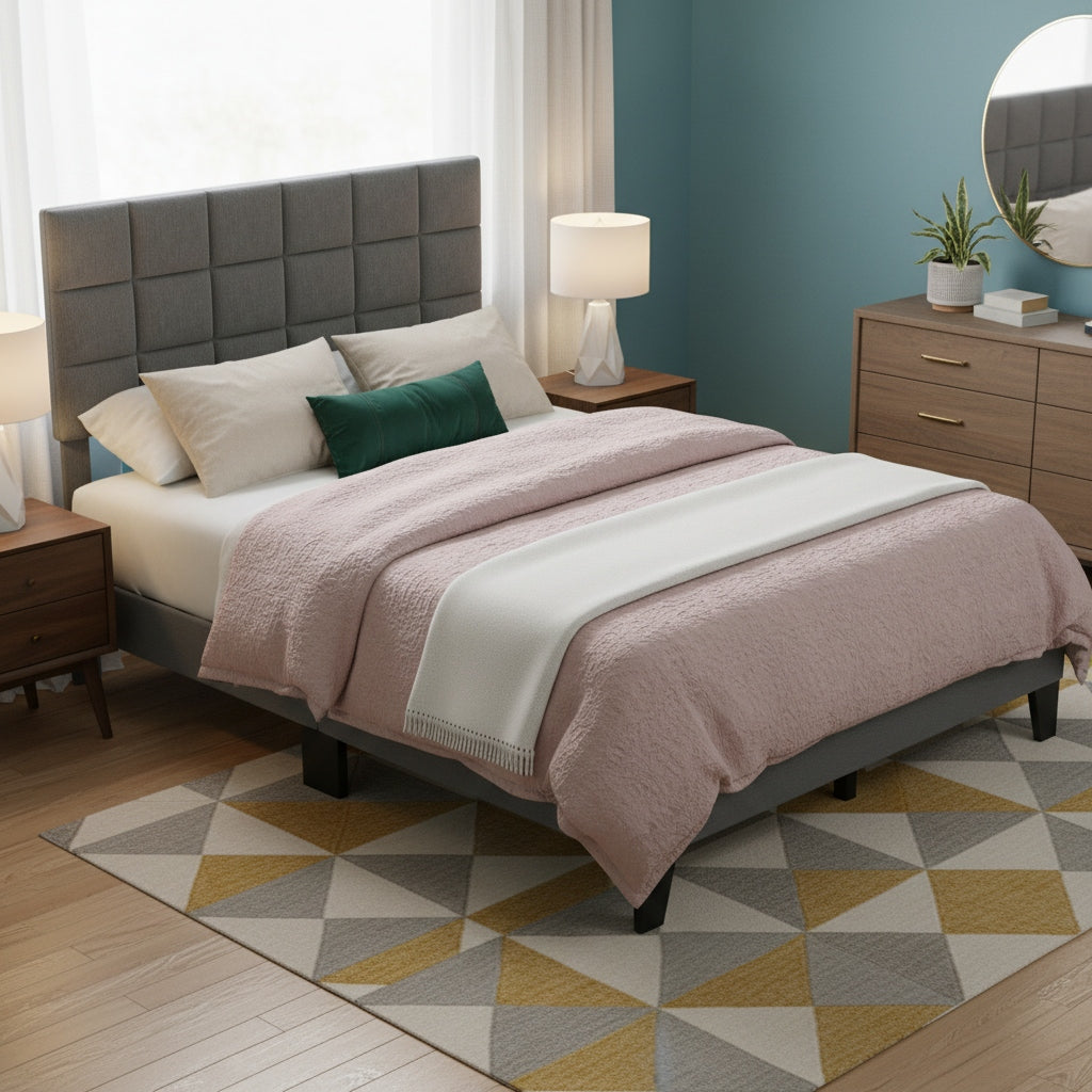 full size platform bed adjustable headboard modern - Temu