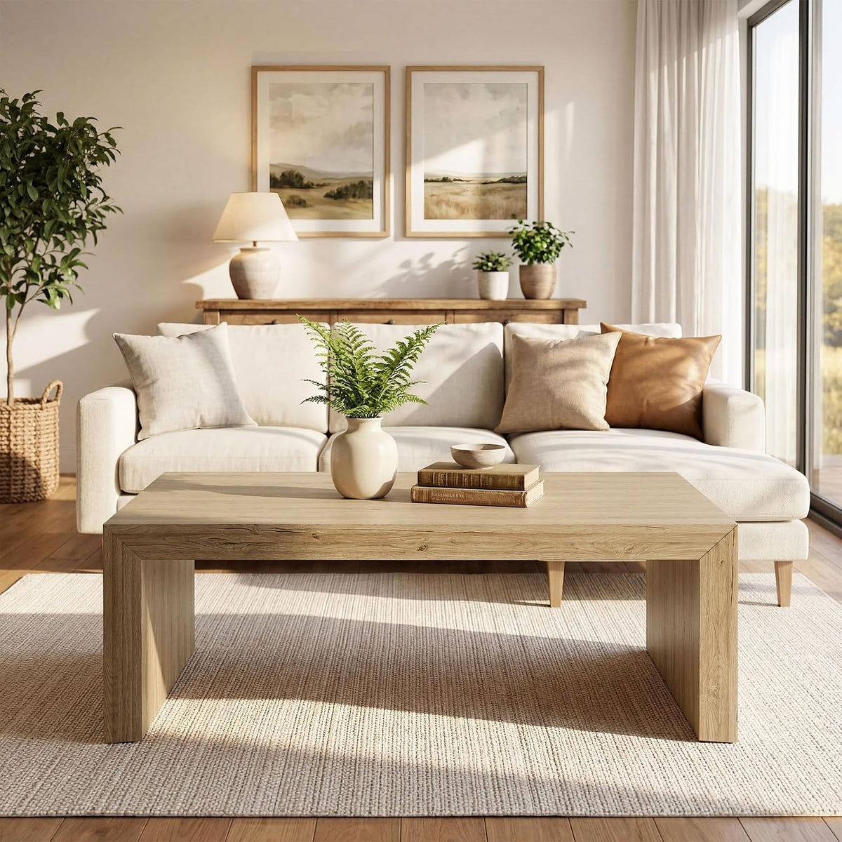 47 inch rectangle coffee table farmhouse wooden rectangular - Temu
