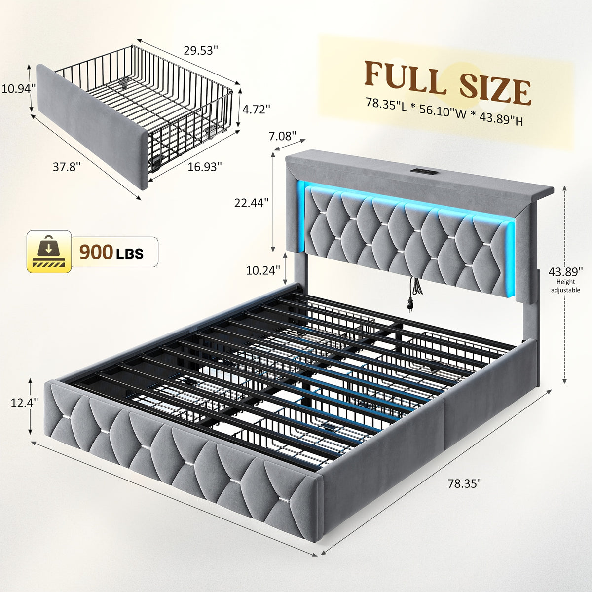 4 drawer upholstered metal platform bed full queen size - Temu